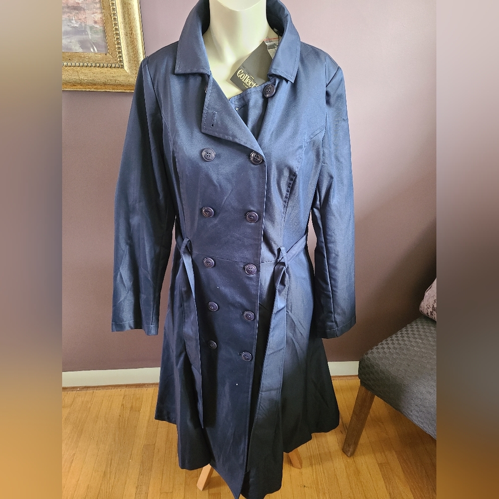 Collectif Navy Double-Breasted Trench Coat